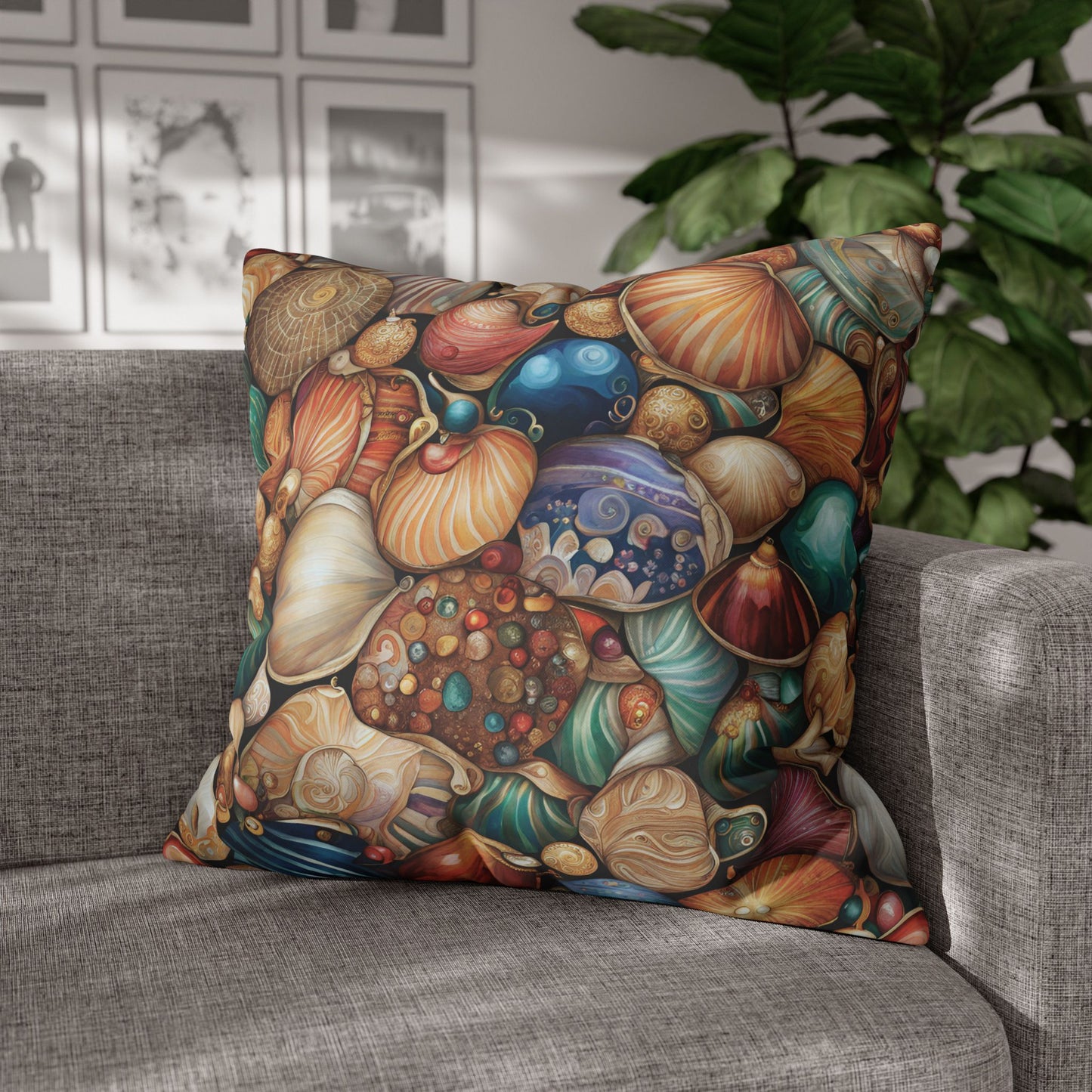 All the Seashells Square Poly Canvas Pillowcase