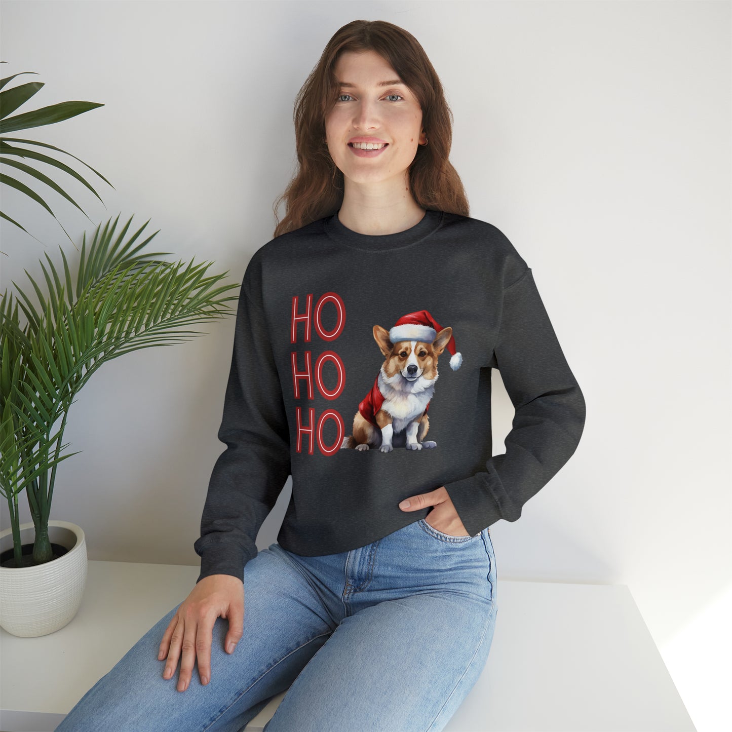 Corgi in Santa Hat Ho Ho Ho Unisex Heavy Blend™ Crewneck Sweatshirt