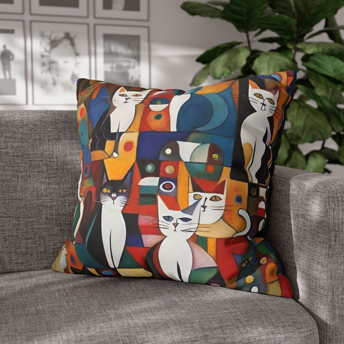 Abstract Cats Square Poly Canvas Pillowcase