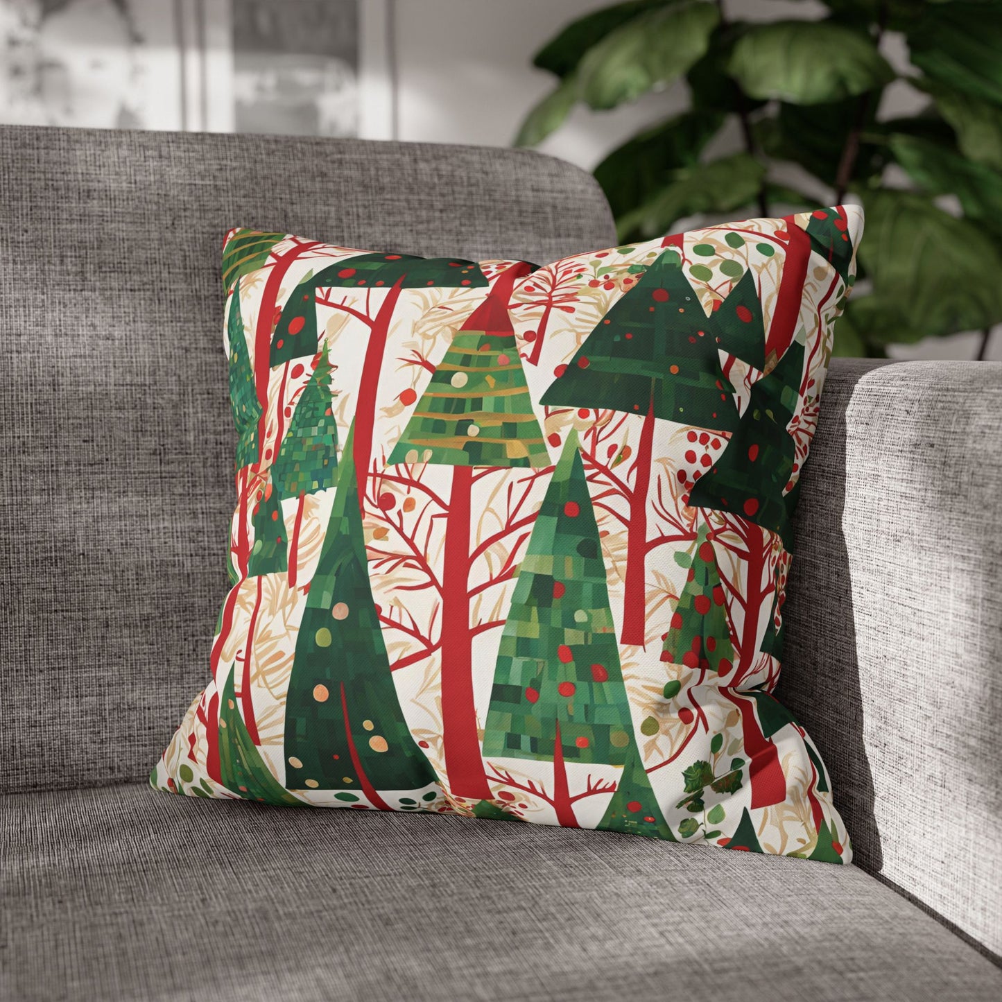 Modern Christmas Trees Square Poly Canvas Pillowcase