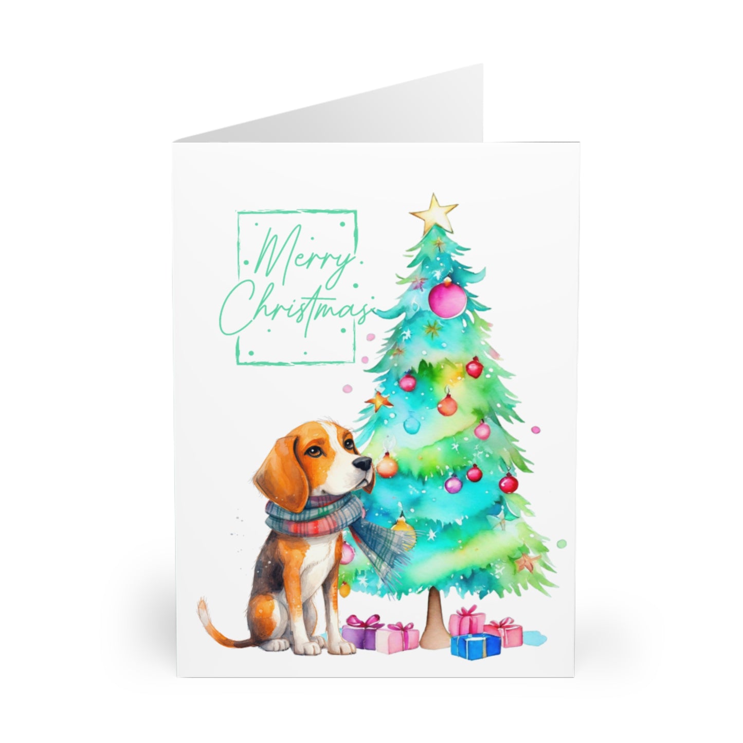 Beagle Merry Christmas Tree Cards (5 Pack Blank Inside)