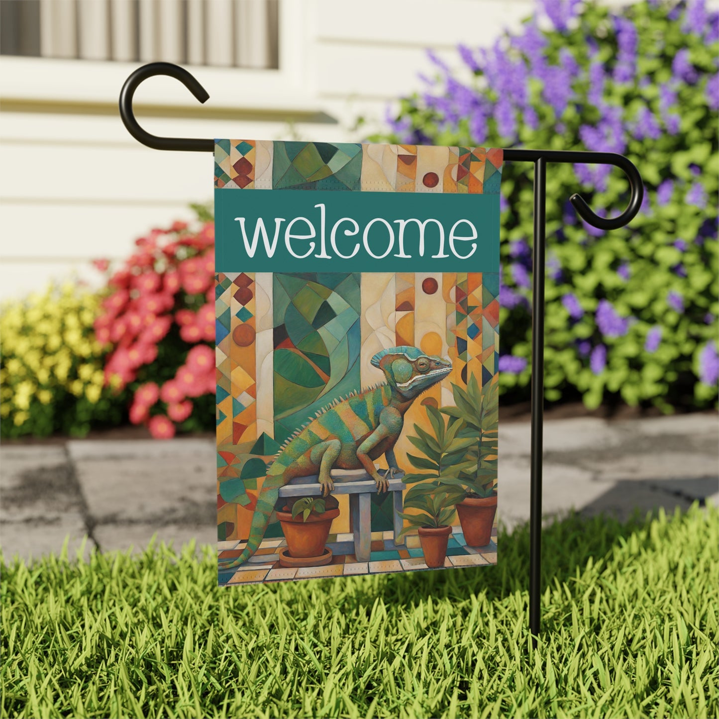 Chameleon Welcome 2-Sided Garden & House Flag/Banner