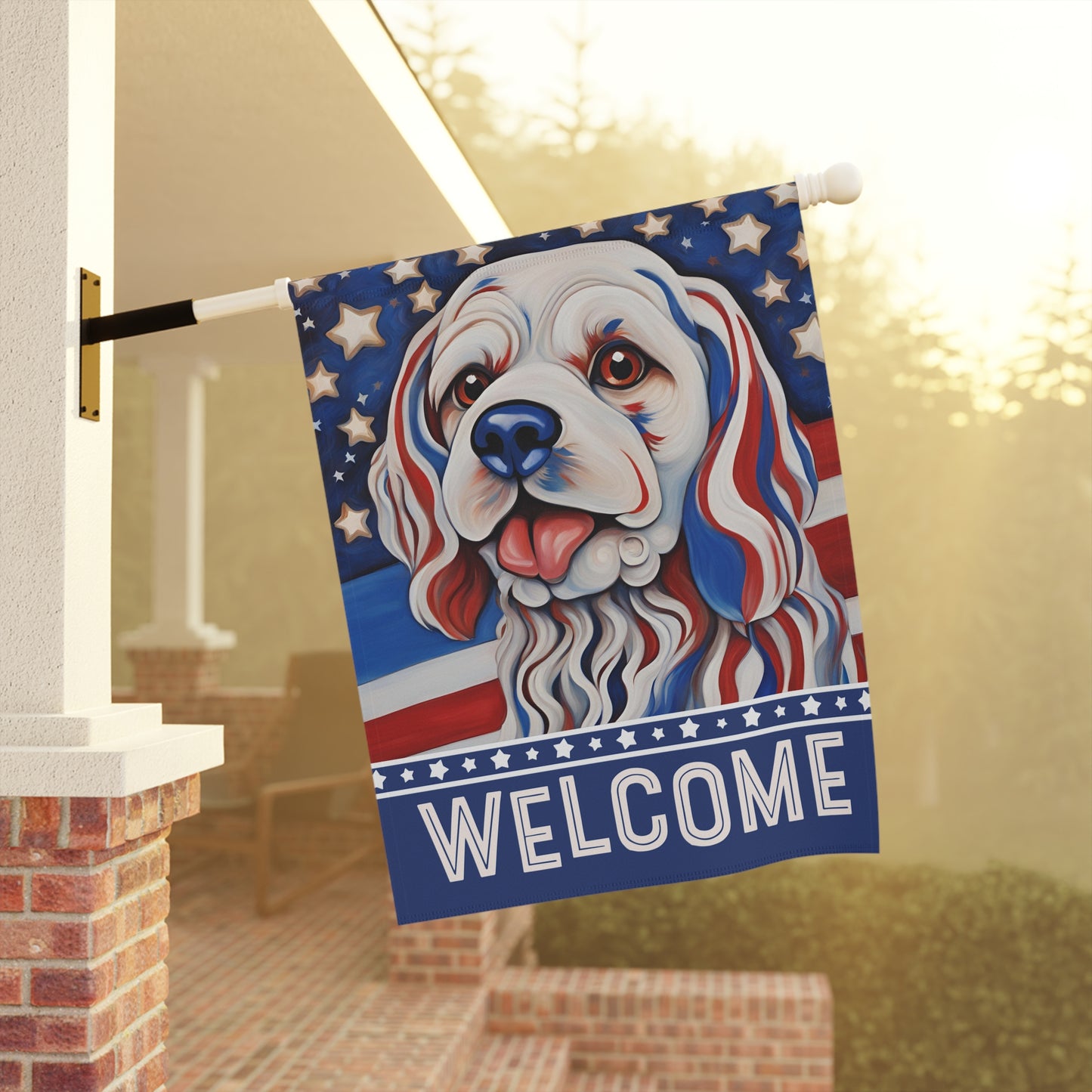 Patriotic Pup Welcome 2-Sided Garden & House Flag/Banner