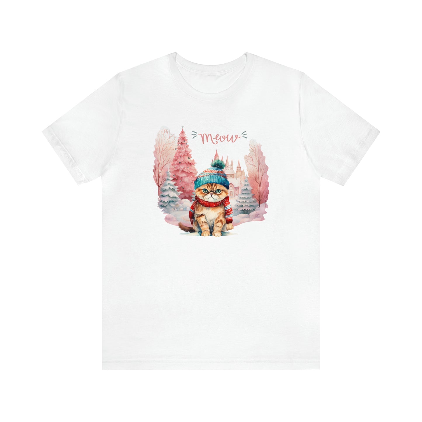 "Meow" Cat in Hat & Scarf Unisex Jersey Short Sleeve Tee