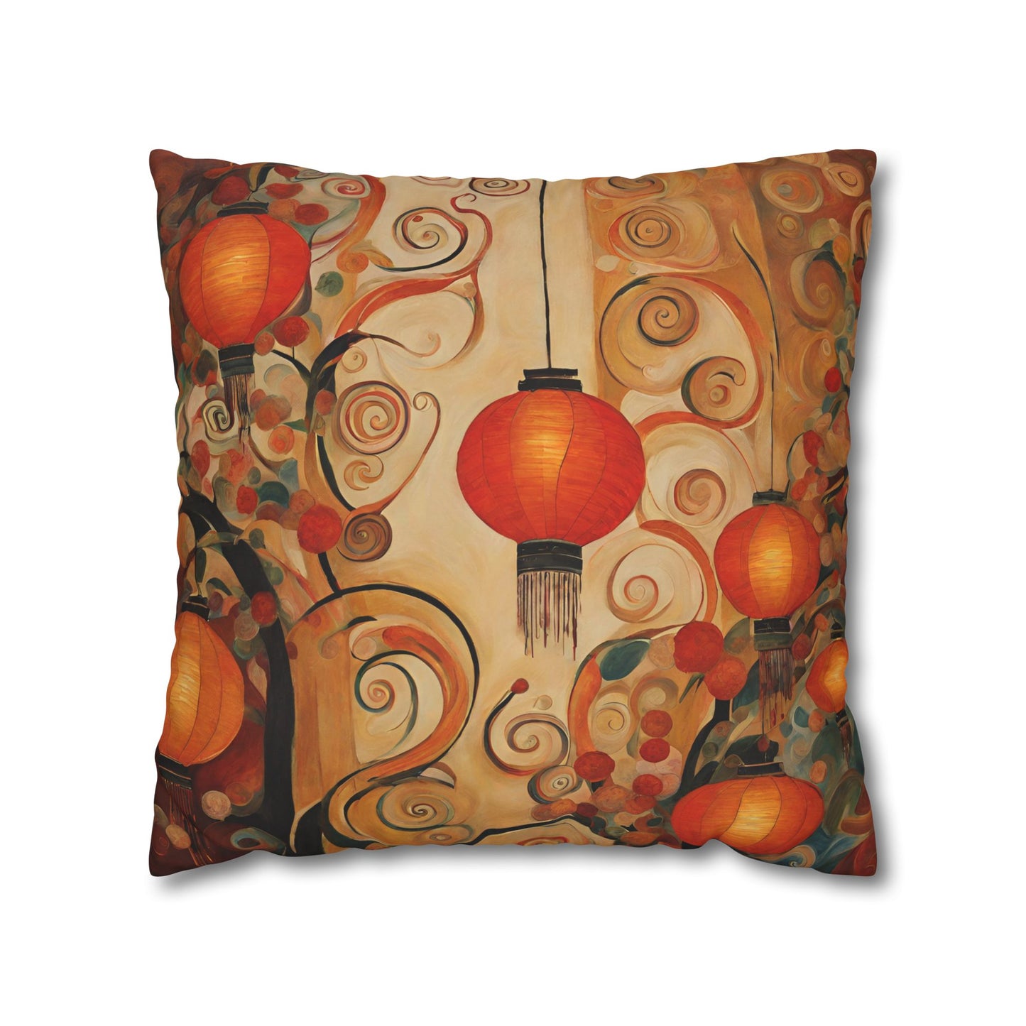 Lanterns & Swirls Square Poly Canvas Pillowcase