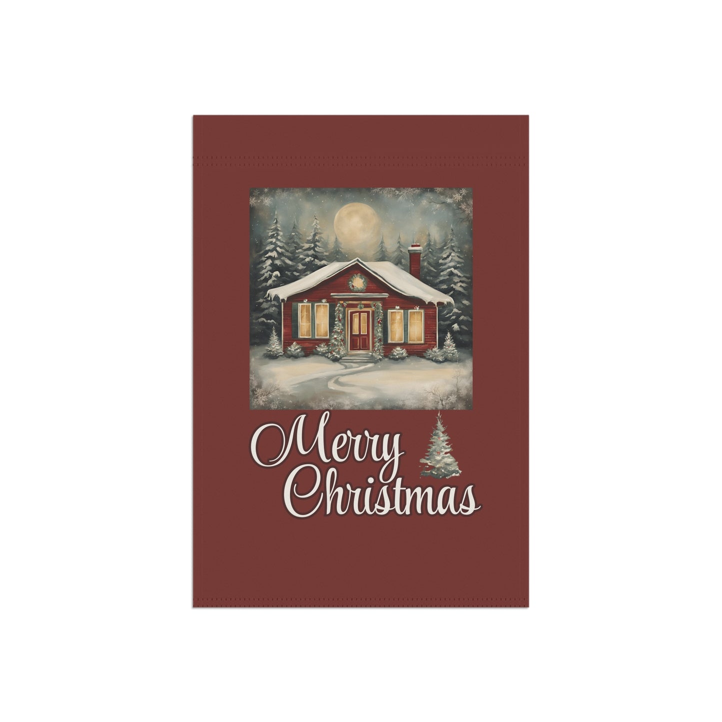 Red Cabin Merry Christmas 2-Sided Garden & House Flag/Banner