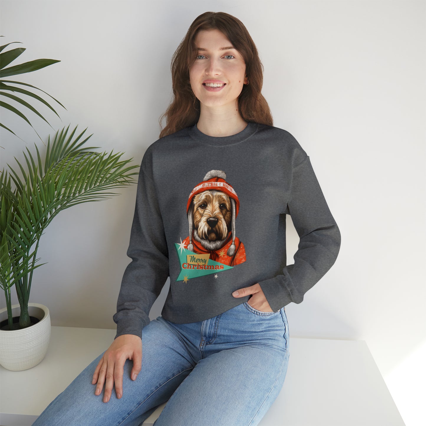 Soft Coated Wheaten Terrier Retro Merry Christmas Unisex Heavy Blend™ Crewneck Sweatshirt