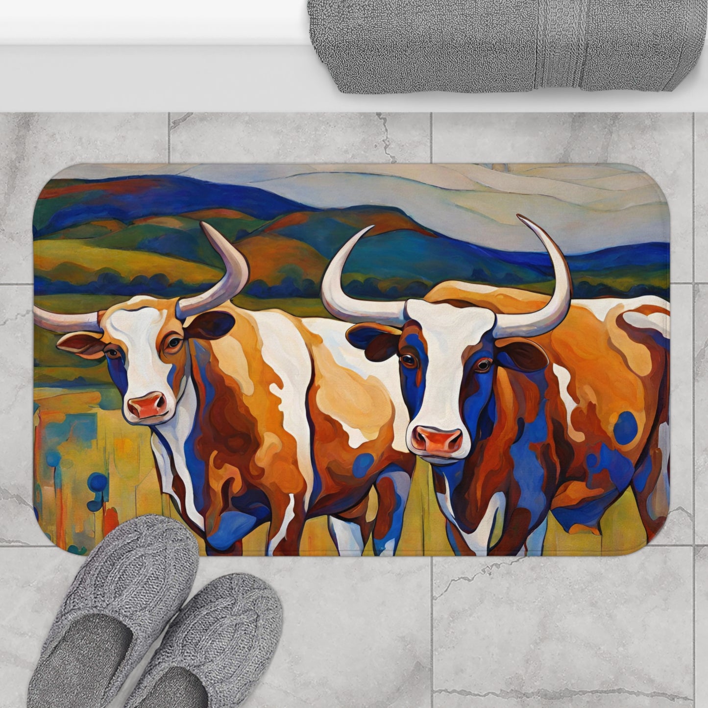 At the Ranch Longhorn Cattle Microfiber Bath Mat