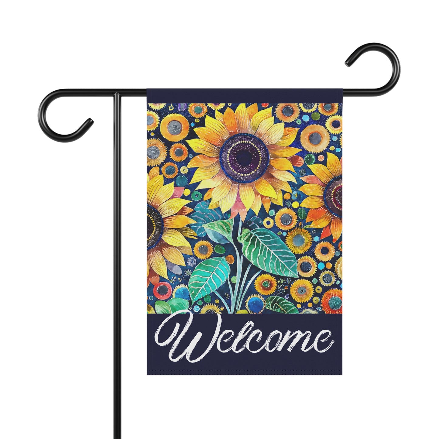 Funky Bright Sunflowers Welcome 2-Sided Garden & House Flag/Banner