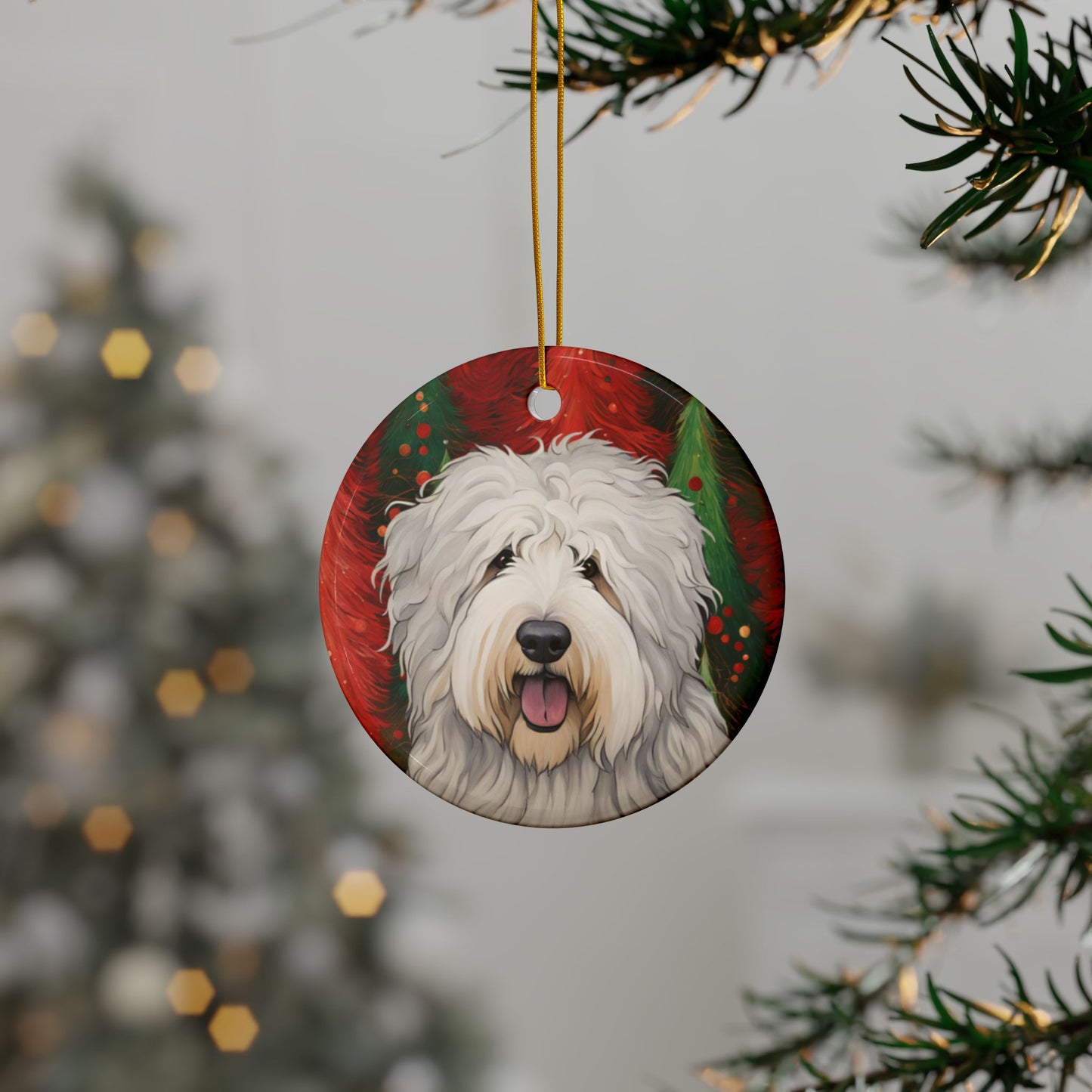 Sheepdog Christmas 3" Ceramic Ornaments, 2-Side Print, (1pc, 10pcs)