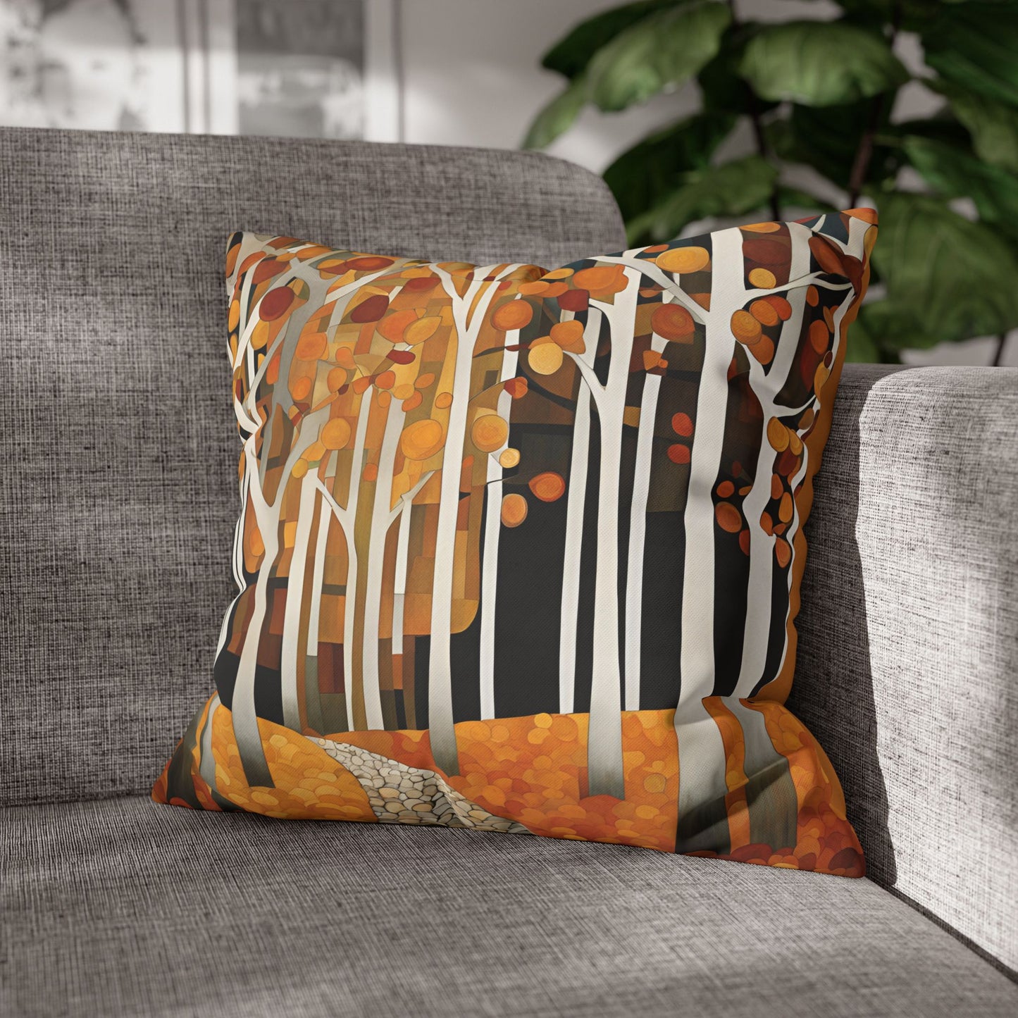 Autumn Path Square Poly Canvas Pillowcase