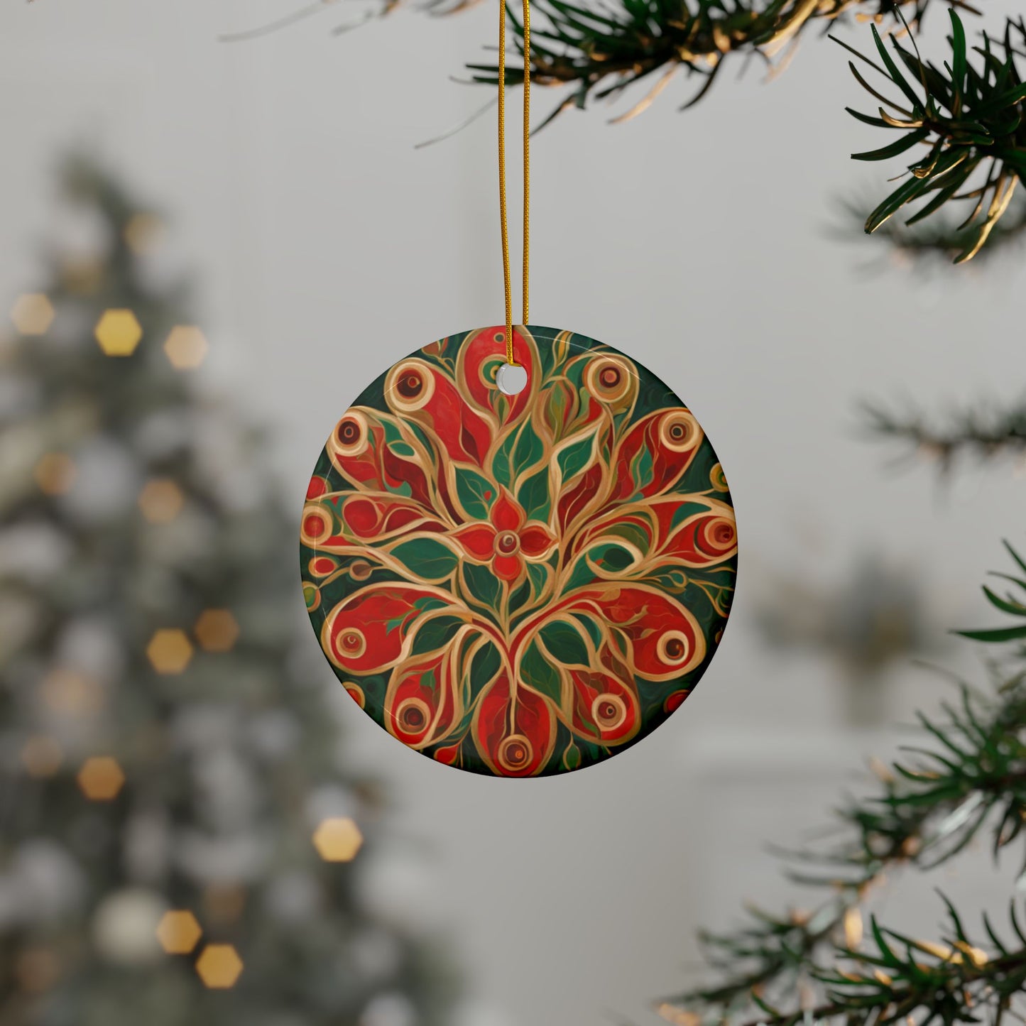 Holiday Bloom 3" Ceramic Ornaments, 2-Side Print, (1pc, 10pcs)