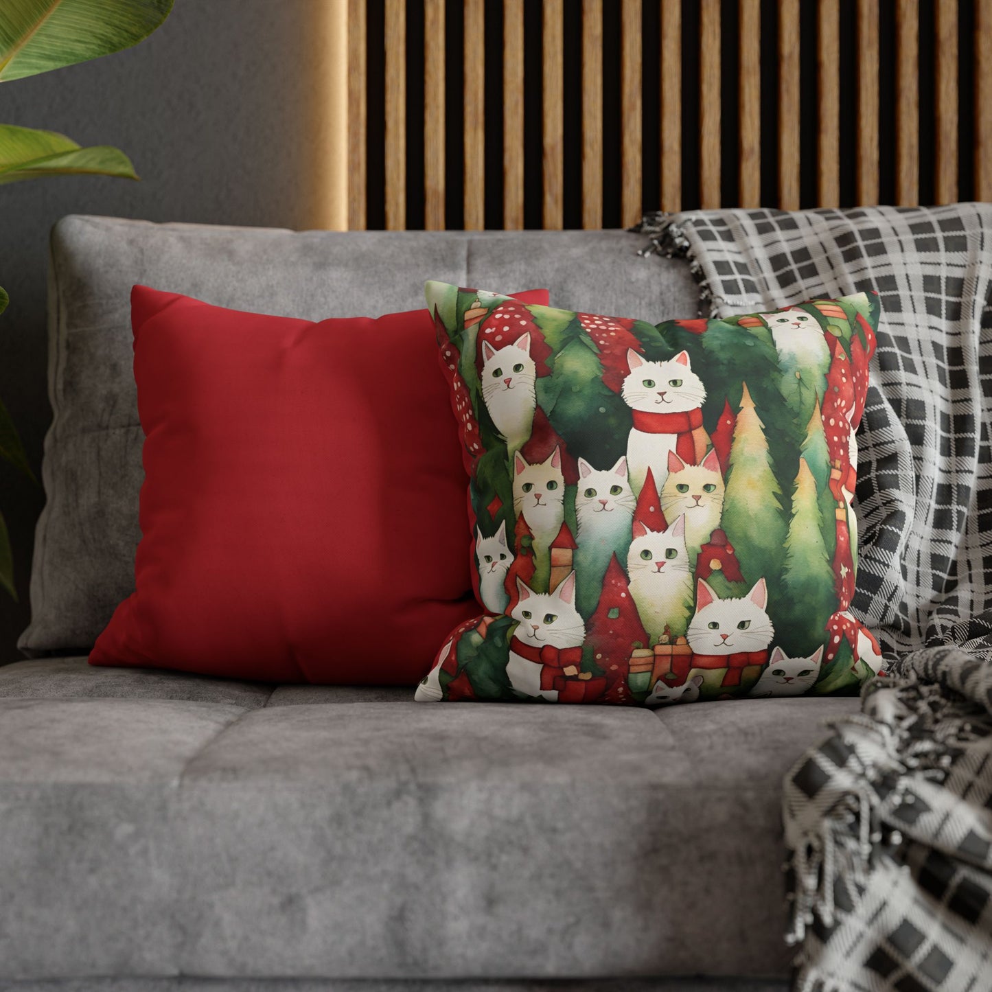 Meowy Christmas Square Poly Canvas Pillowcase