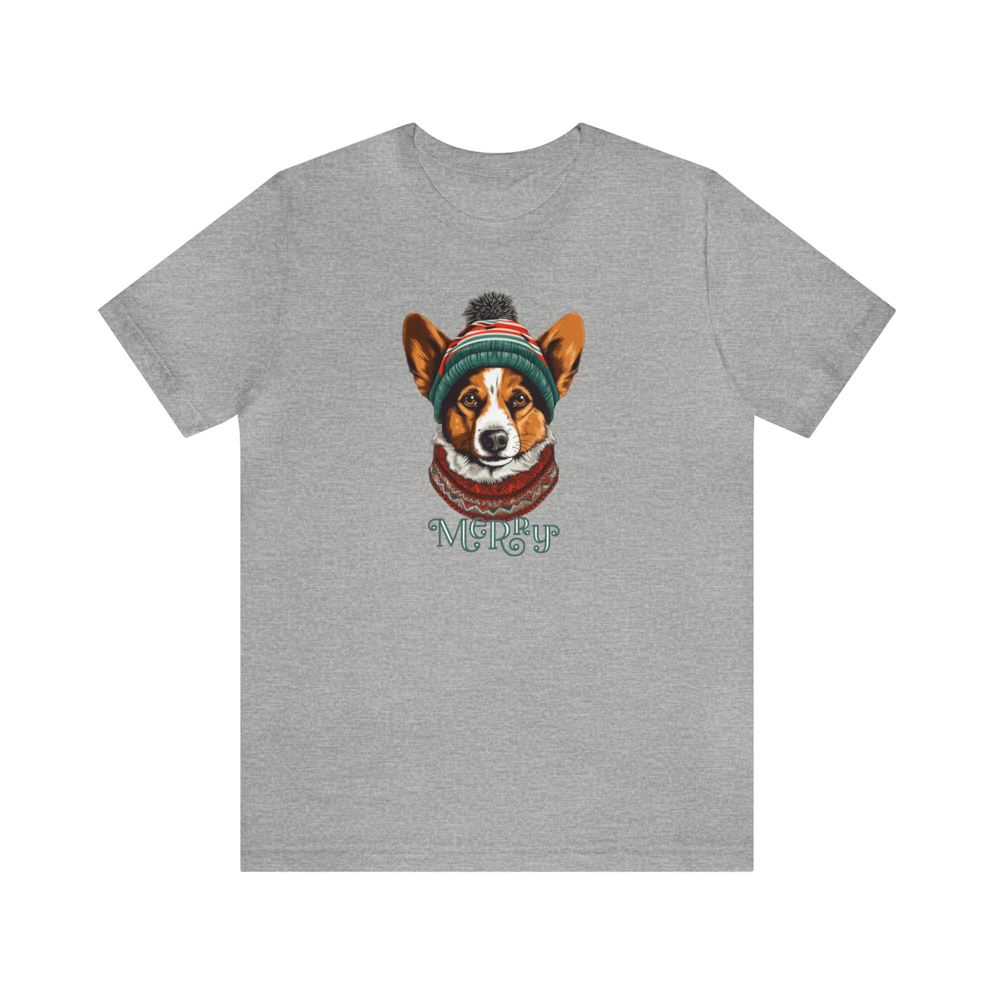 Merry Corgi in Hat & Scarf Unisex Jersey Short Sleeve Tee