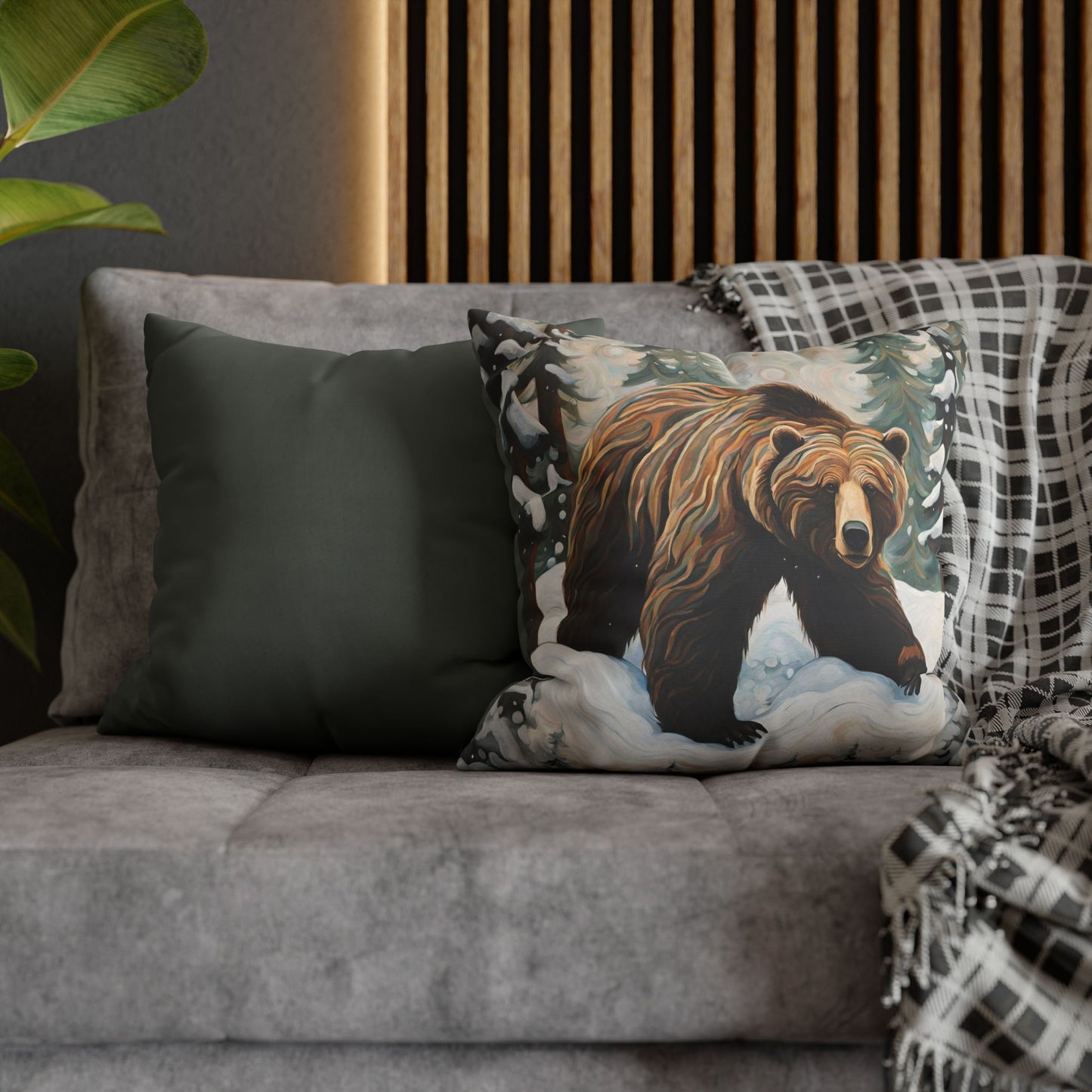 Winter Grizzly Square Poly Canvas Pillowcase