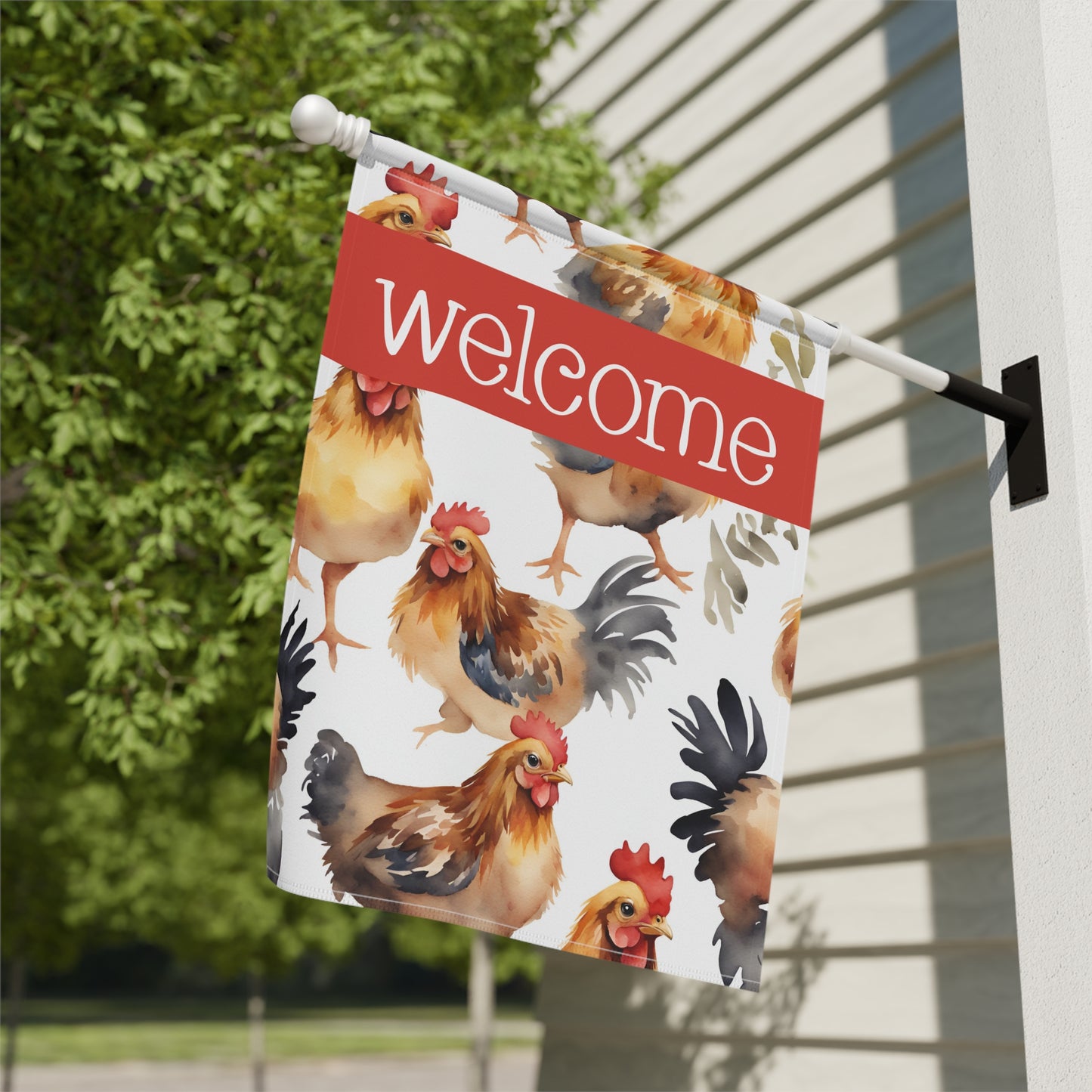 Chickens Welcome 2-Sided Garden & House Flag/Banner