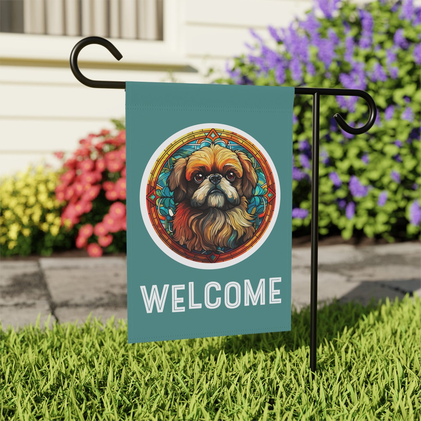 Pekingese Welcome 2-Sided Garden & House Flag/Banner