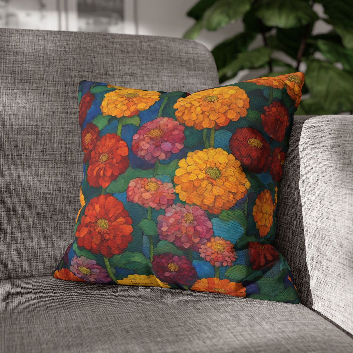 Happy Zinnias Square Poly Canvas Pillowcase