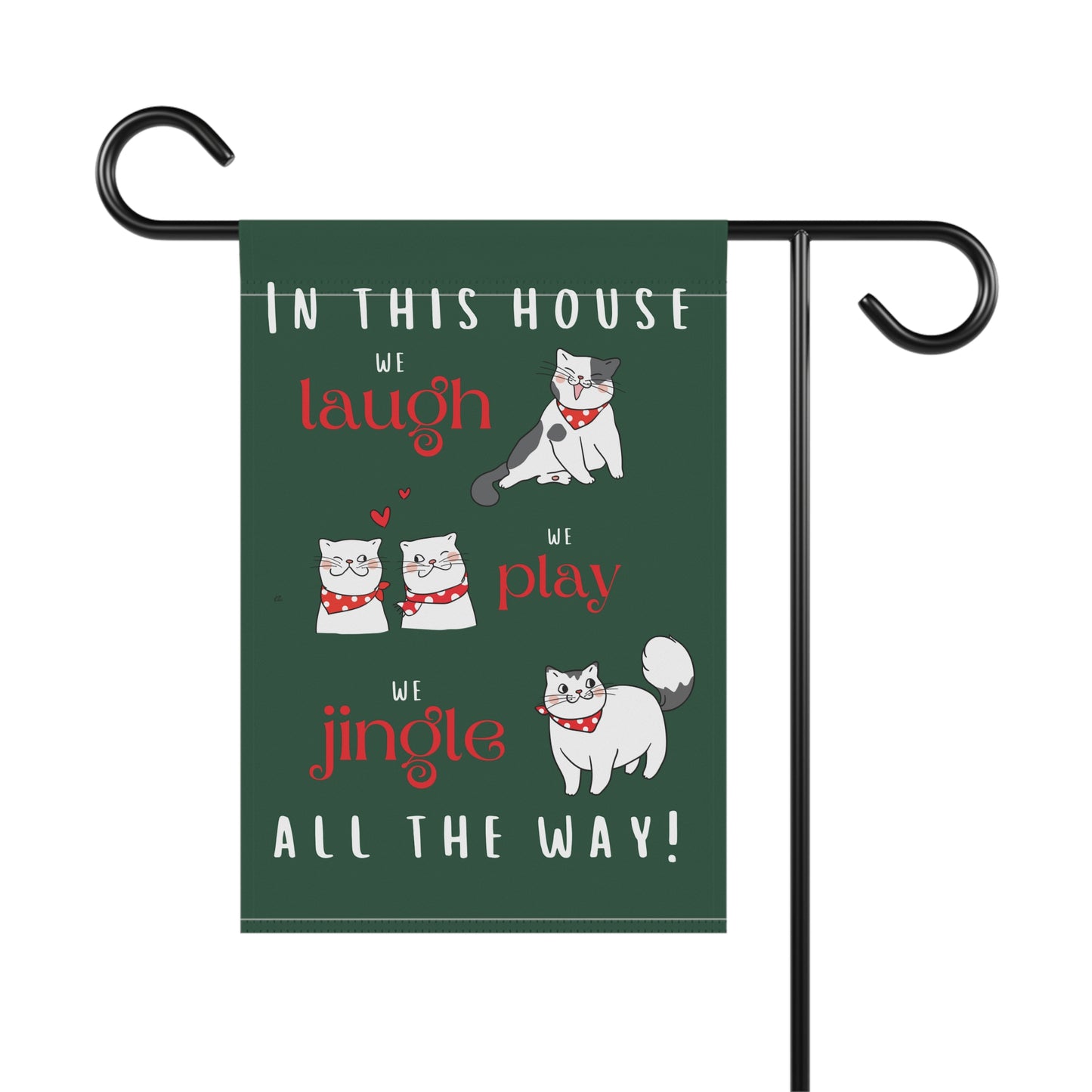 Laugh Play Jingle All the Way Cats on Green Christmas 2-Sided Garden & House Flag/Banner