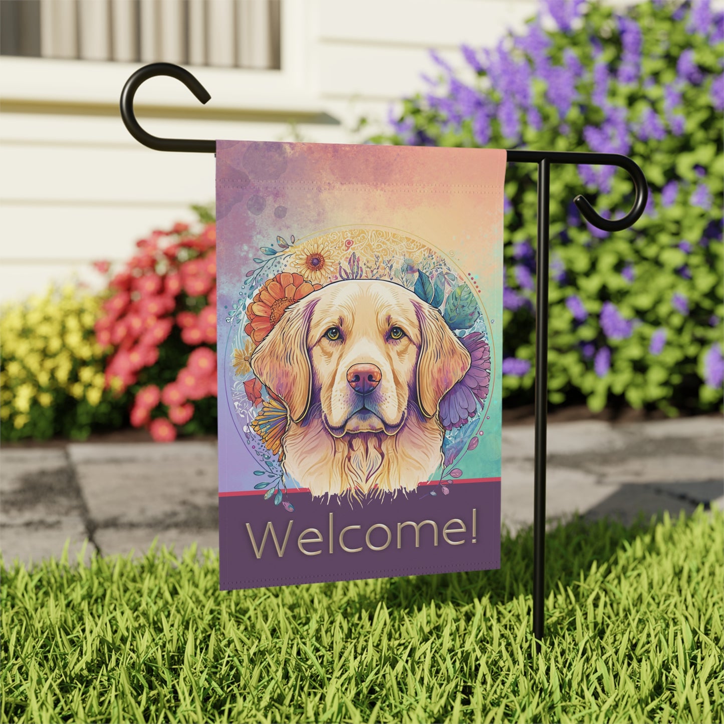 Yellow Labrador Welcome Pastel 2-Sided Garden & House Flag/Banner