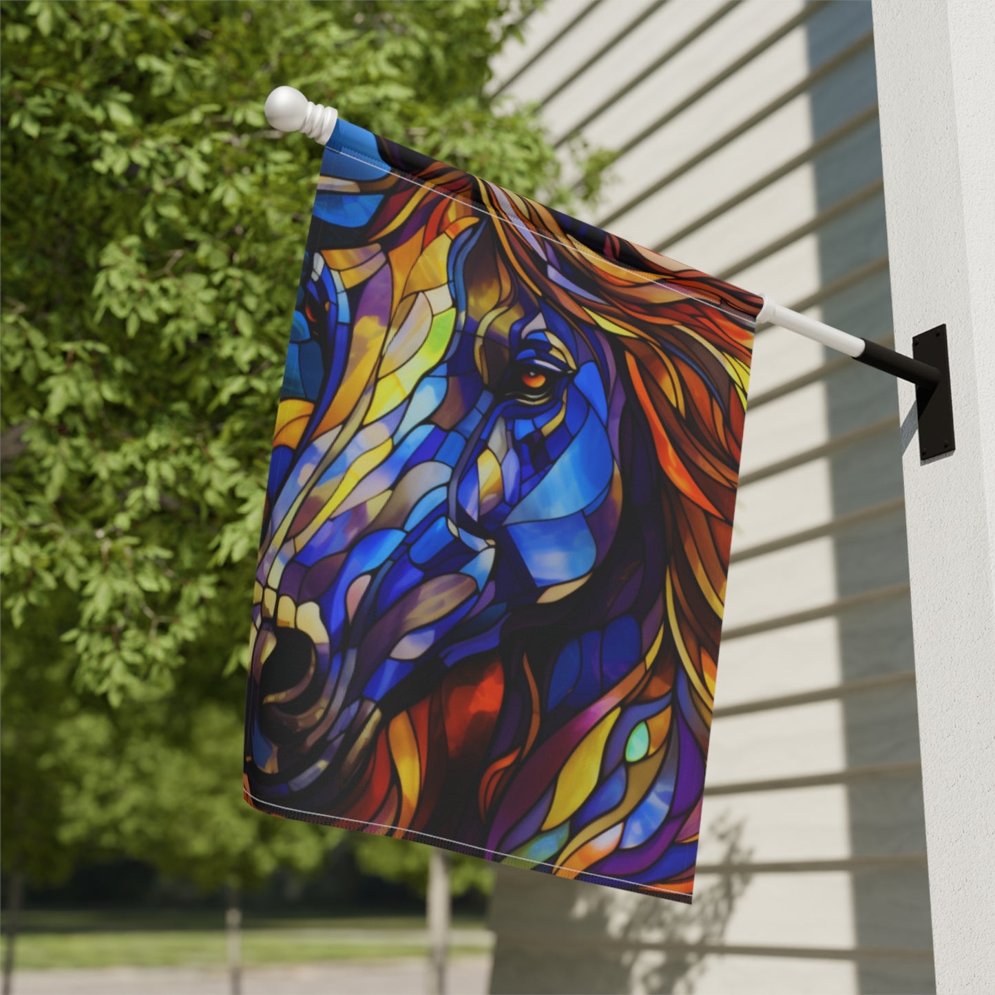 Stallion Stained Glass 2-Sided Garden & House Flag/Banner