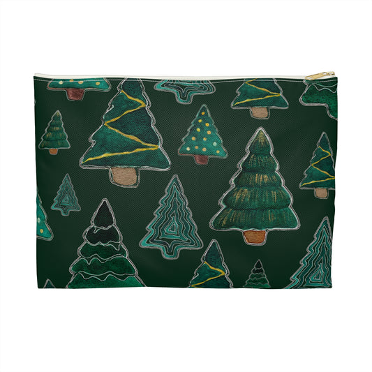 Christmas Tree Cutouts on Green Accessory Pouch