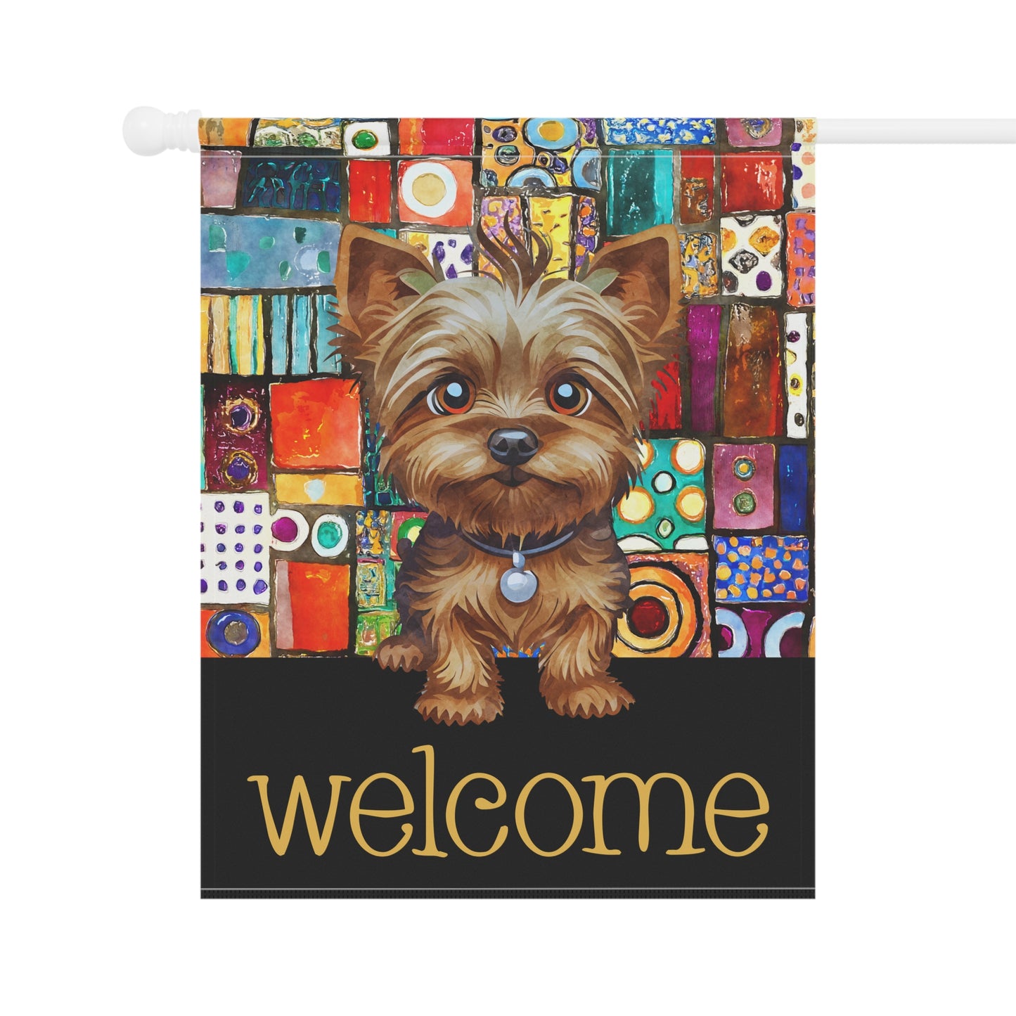 Yorkshire Terrier Patchwork Welcome Yorkie 2-Sided Garden & House Flag/Banner