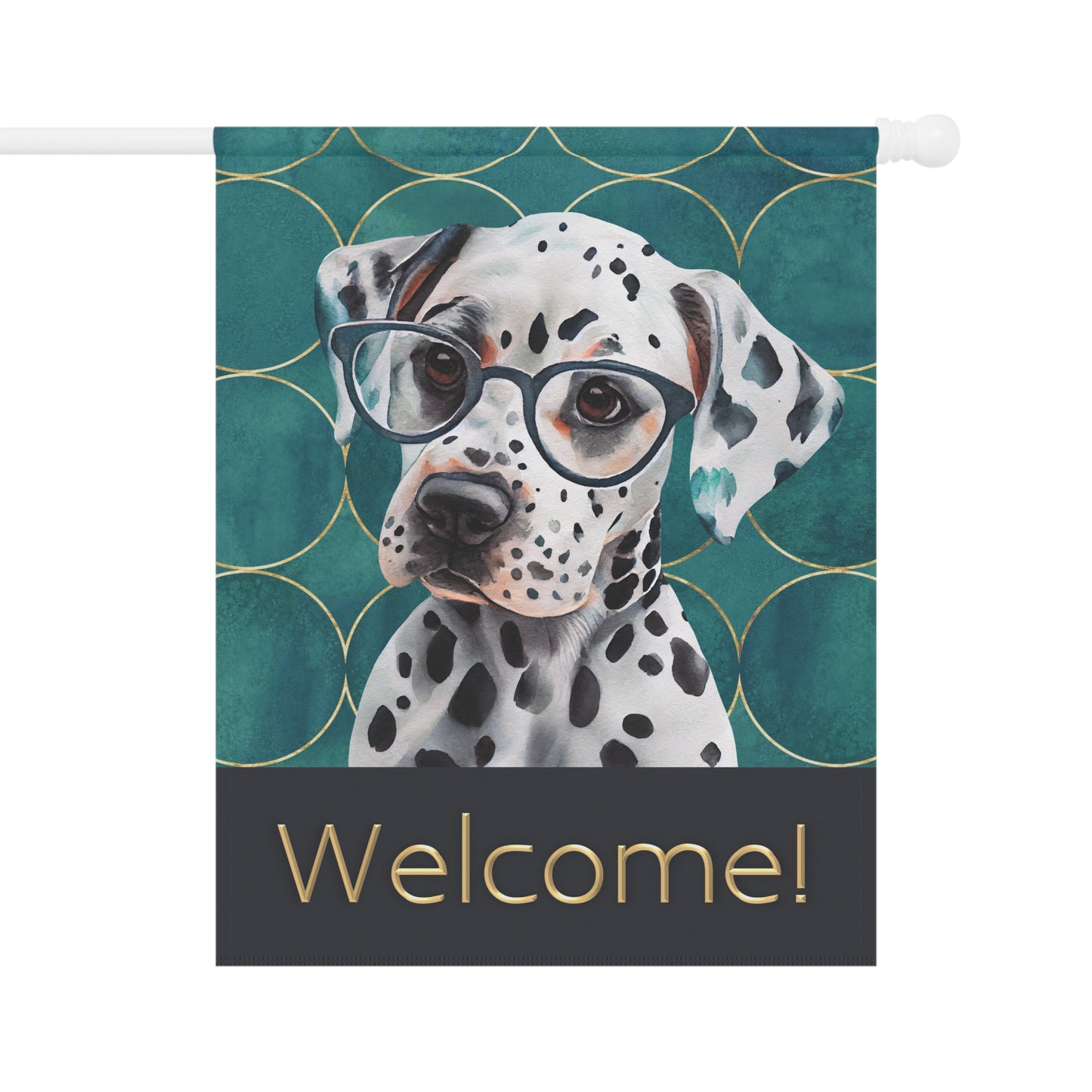 Dalmatian in Glasses Welcome 2-Sided Garden & House Flag/Banner