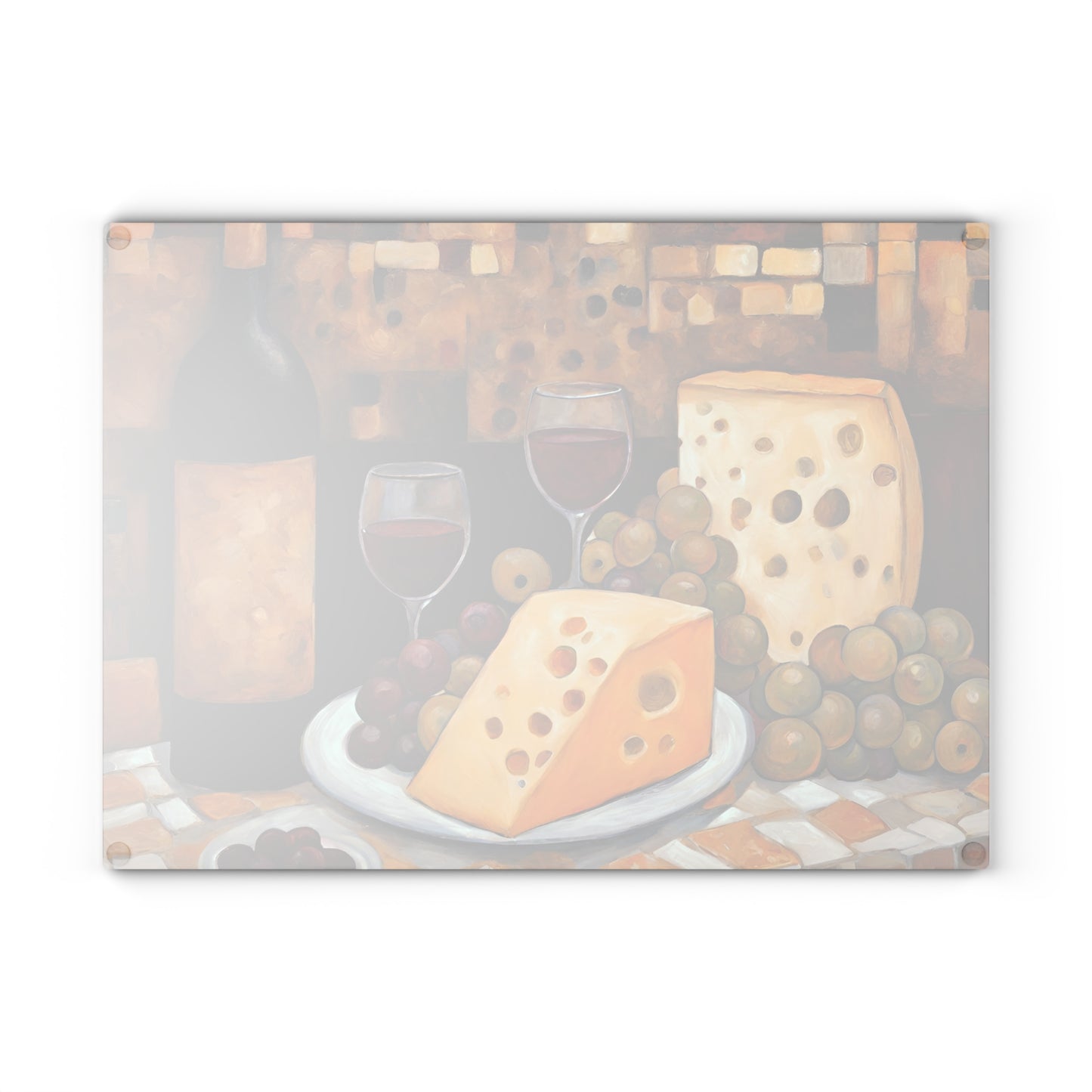 Unwind Wine, Cheese and Grapes Tempered Glass Cutting Board