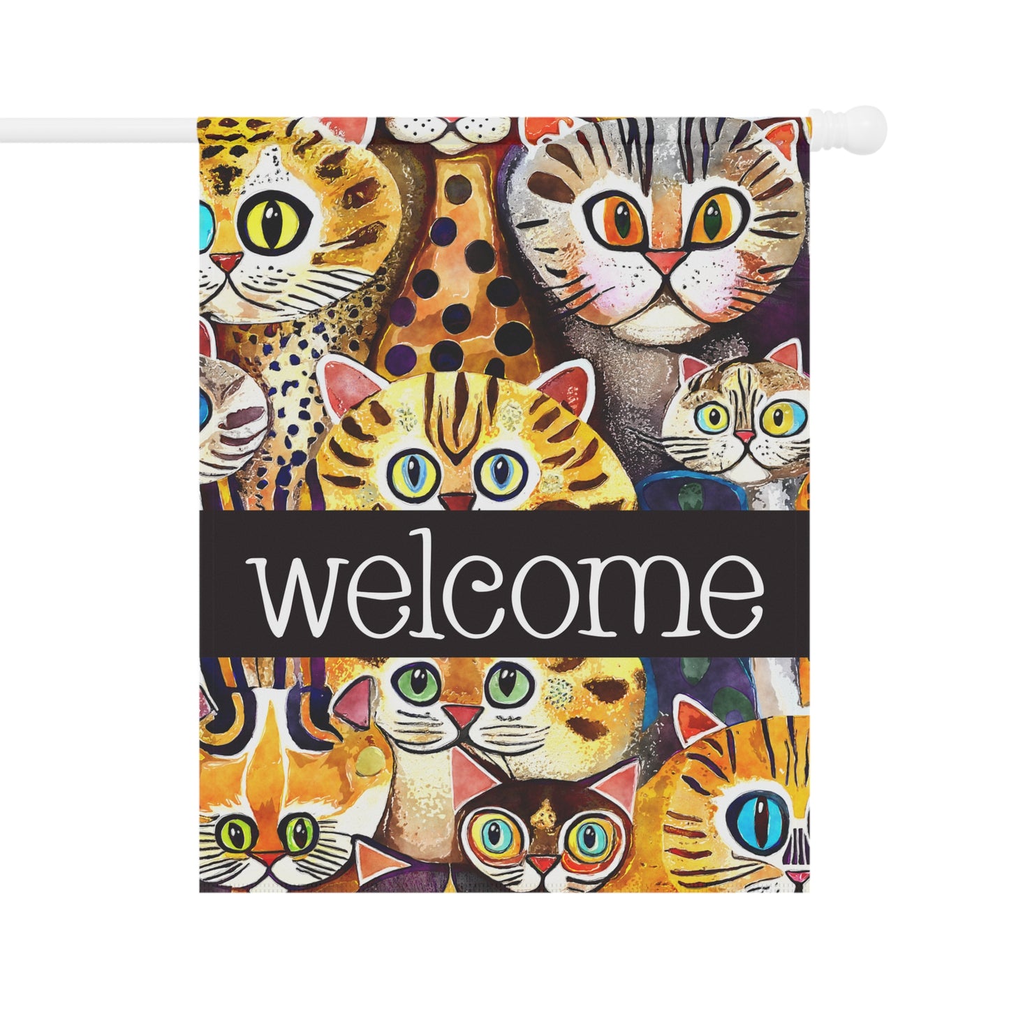 Funky Cats A Plenty Welcome 2-Sided Garden & House Flag/Banner