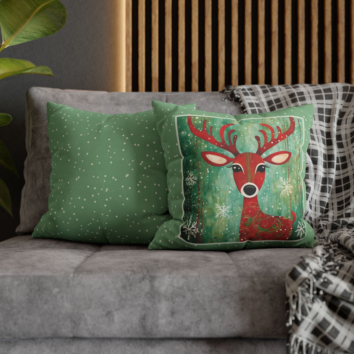 Red Reindeer Square Poly Canvas Pillowcase