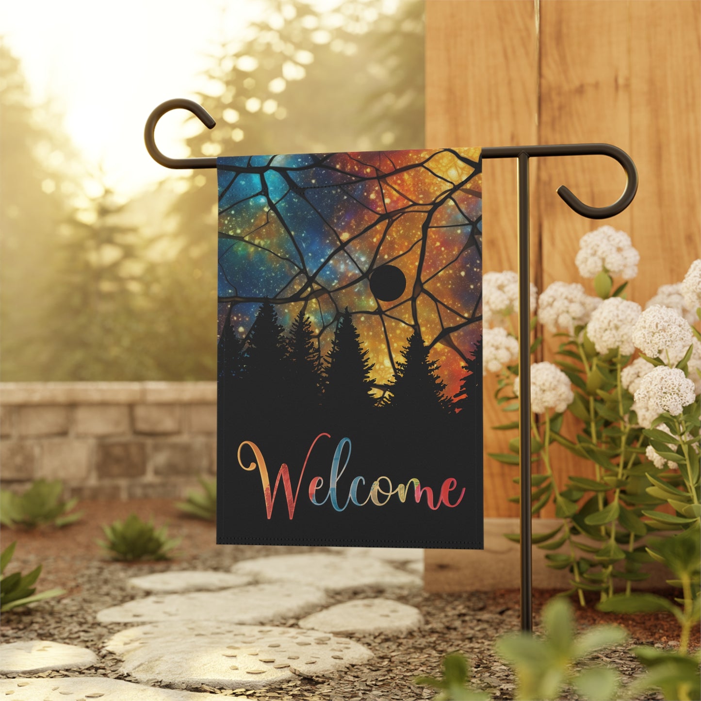 Rising Moon Silhouette Welcome 2-Sided Garden & House Flag/Banner