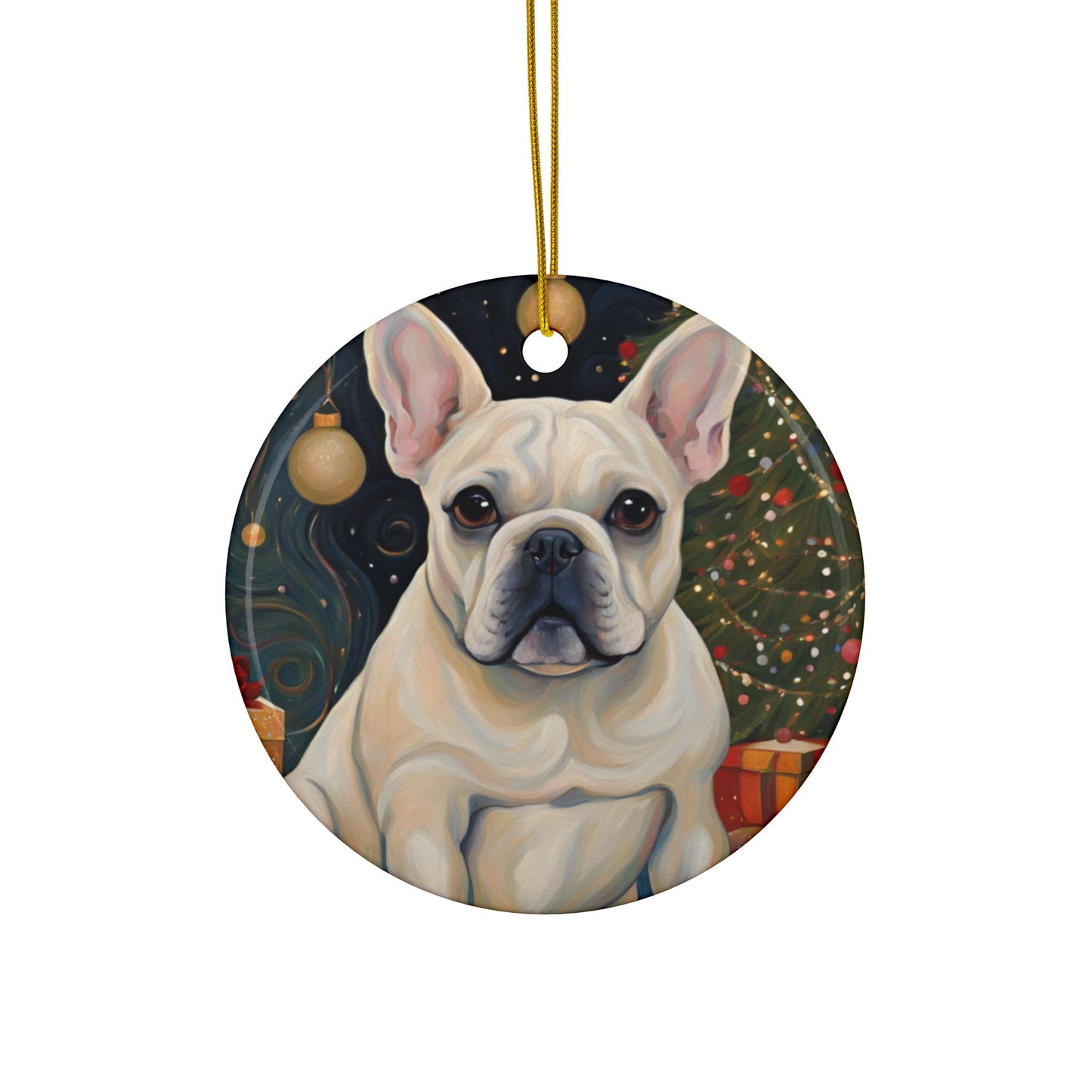 French Bulldog Christmas 3" Ceramic Ornaments, 2-Side Print, (1pc, 10pcs)