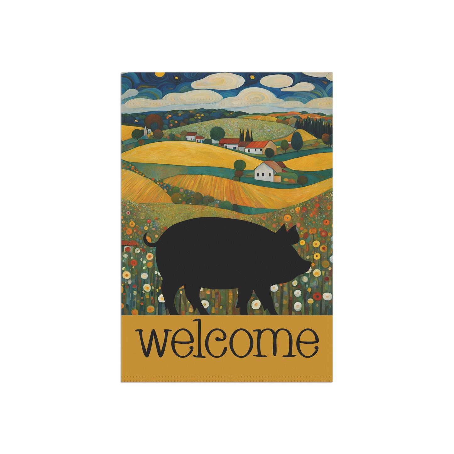 Pig Silhouette Welcome 2-Sided Garden & House Flag/Banner