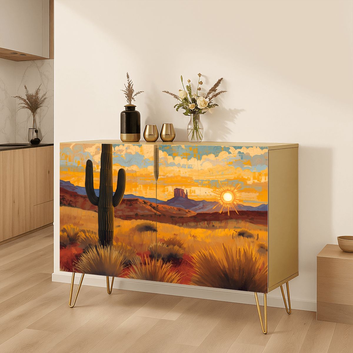 Southwest Desert Art Wooden Storage Cabinet (Made in USA)