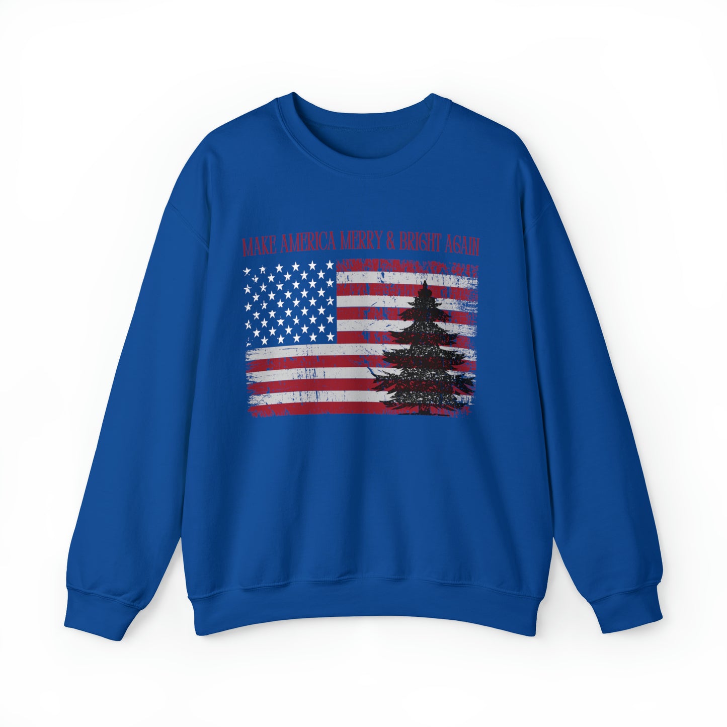 American Flag Make America Merry & Bright Again Unisex Heavy Blend™ Crewneck Sweatshirt