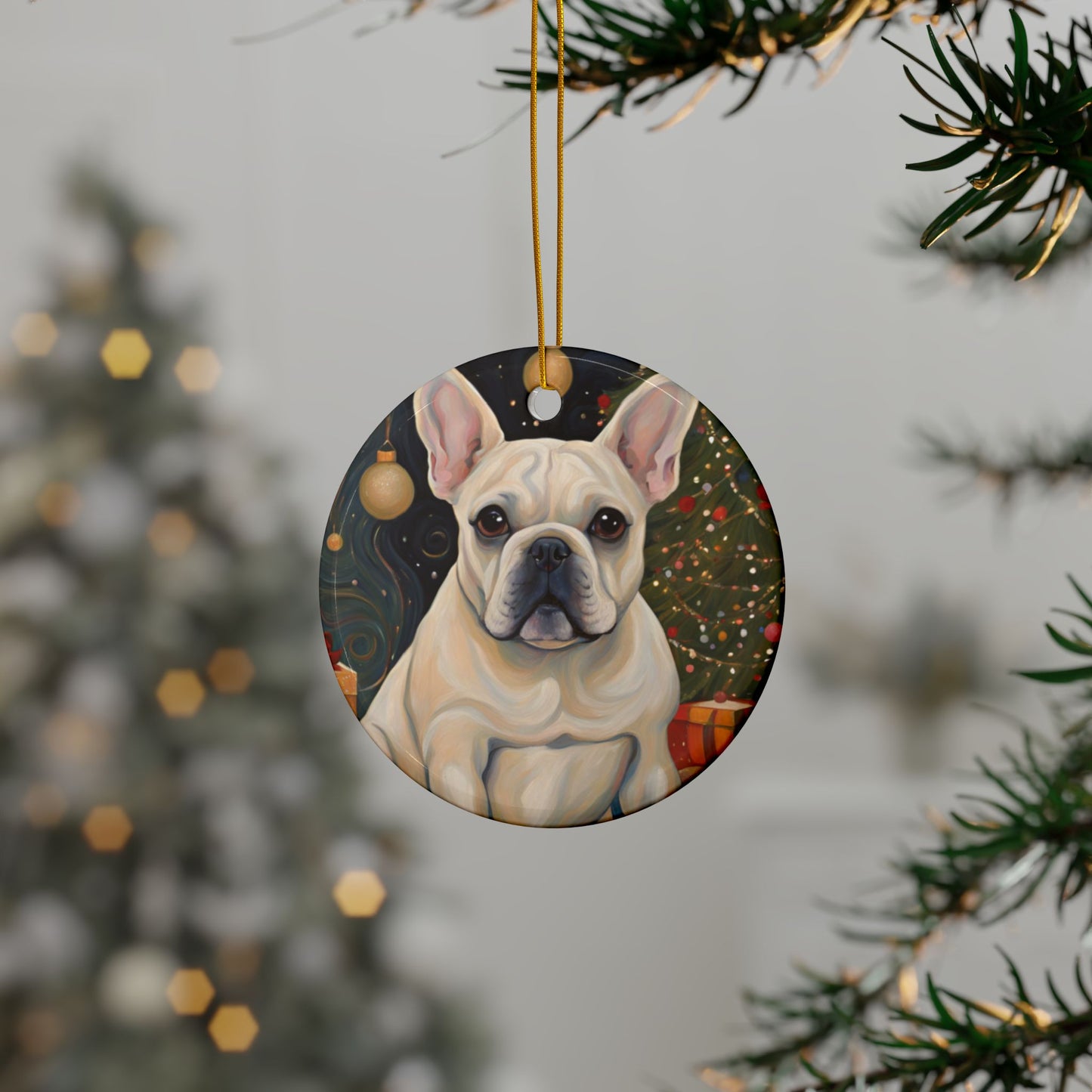 French Bulldog Christmas 3" Ceramic Ornaments, 2-Side Print, (1pc, 10pcs)