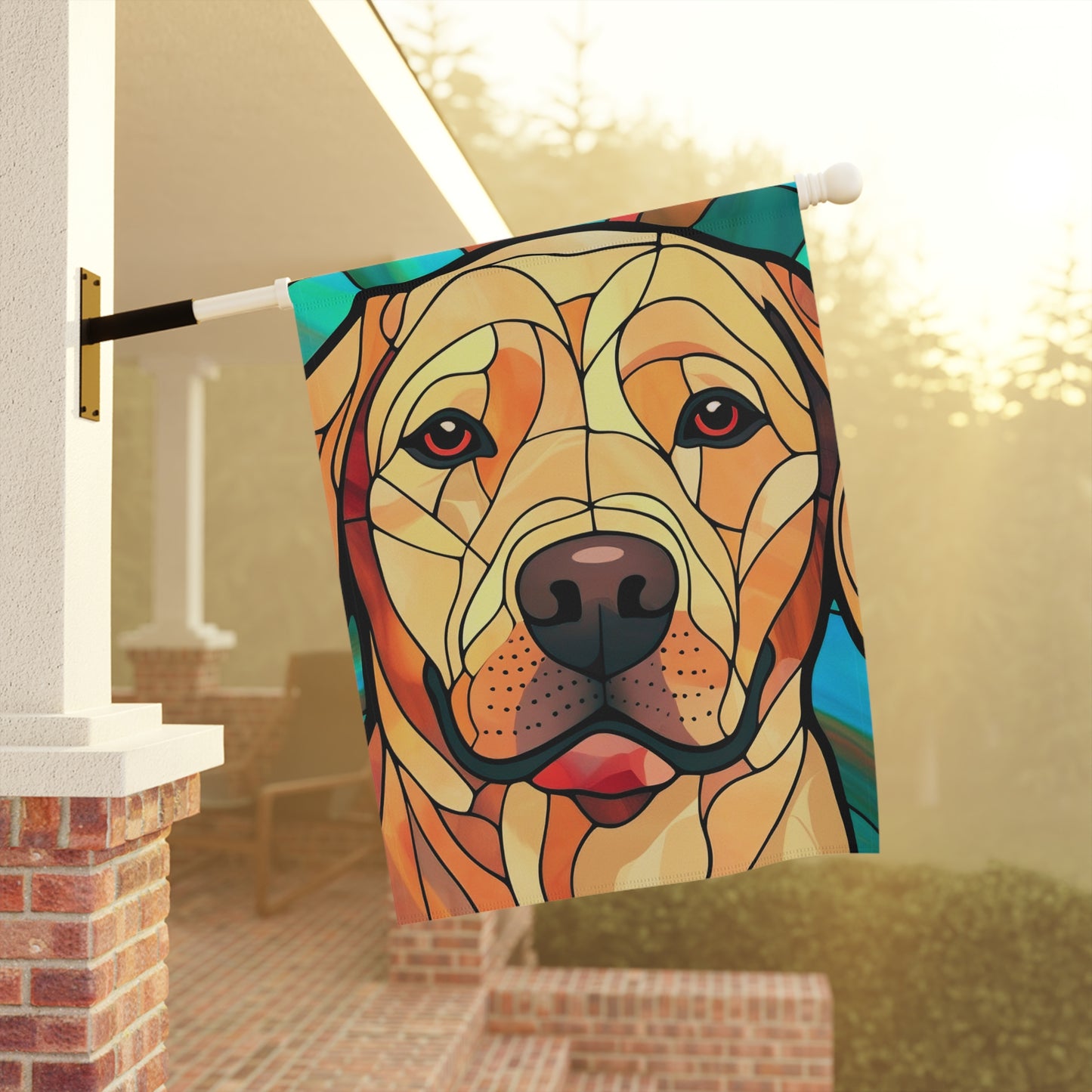 Yellow Labrador Face Stained Glass 2-Sided Garden & House Flag/Banner