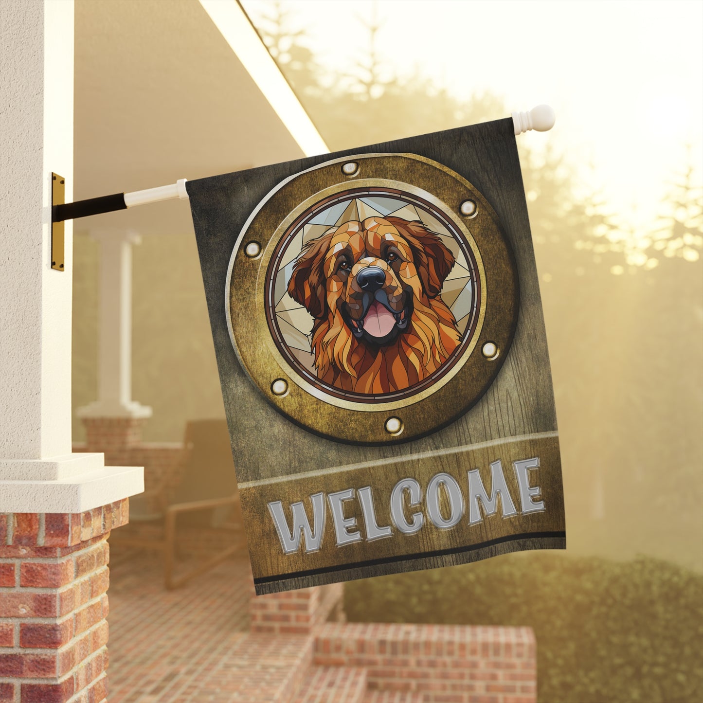 Leonberger in Port Hole Welcome 2-Sided Garden & House Flag/Banner