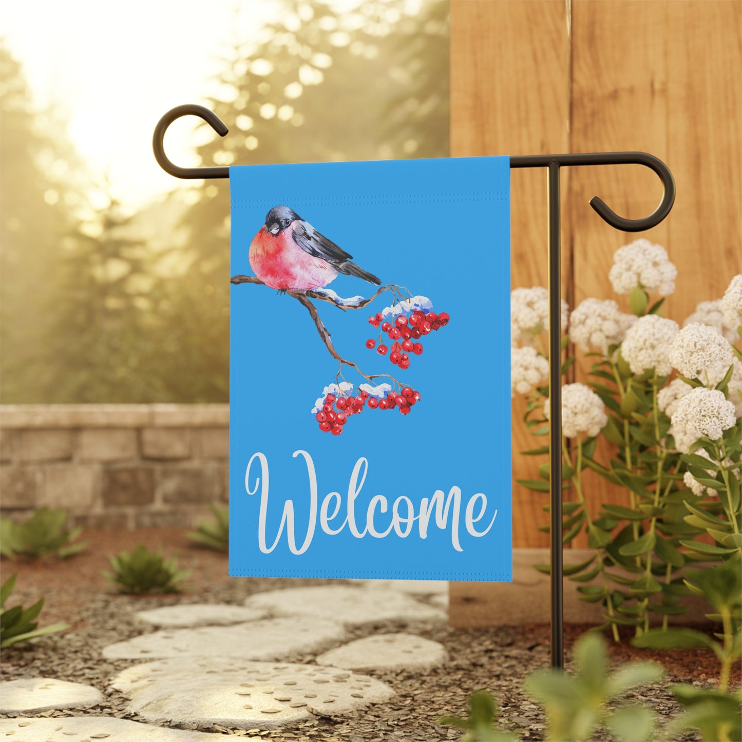 Bullfinch on Blue 2-Sided Garden & House Banner