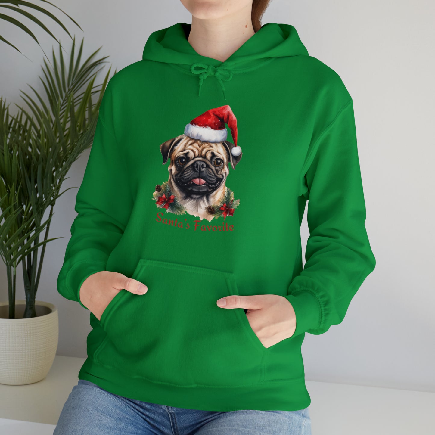 Santa's Favorite Pug in Santa Hat Unisex Heavy Blend™ Hooded Sweatshirt