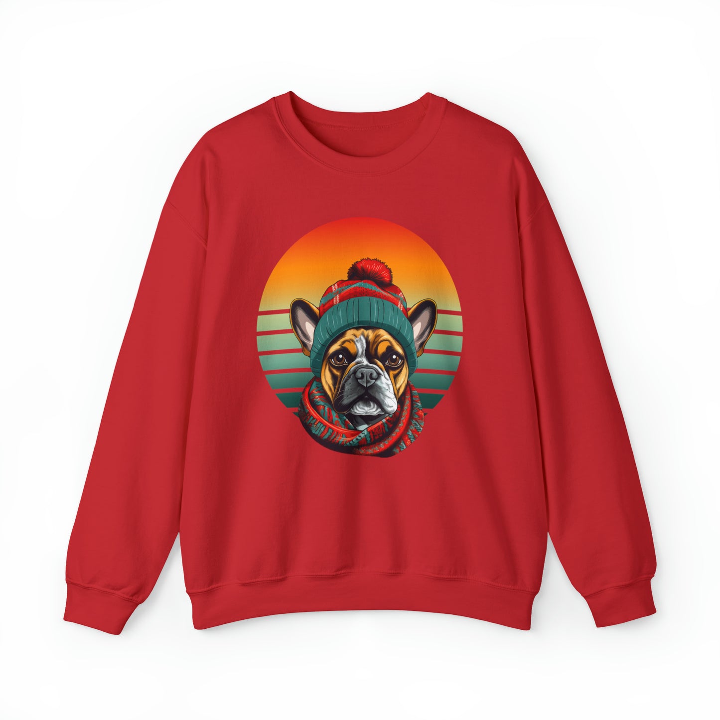 French Bulldog in Hat & Scarf Retro Unisex Heavy Blend™ Crewneck Sweatshirt