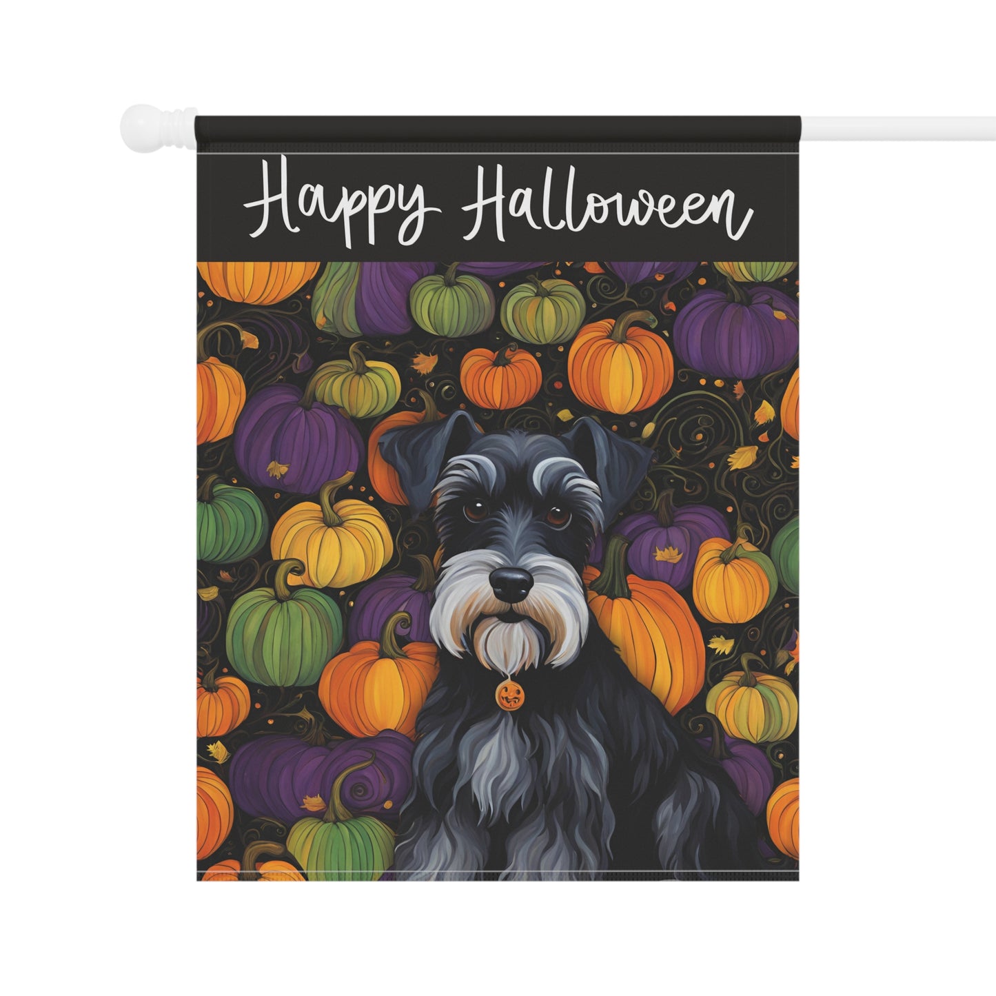 Miniature Schnauzer Happy Halloween 2-Sided Garden & House Flag/Banner