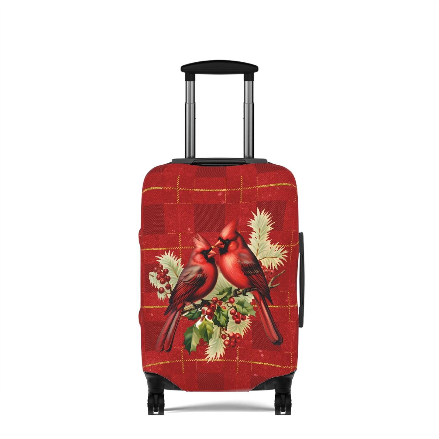 Cardinals on Red Plaid Luggage Cover