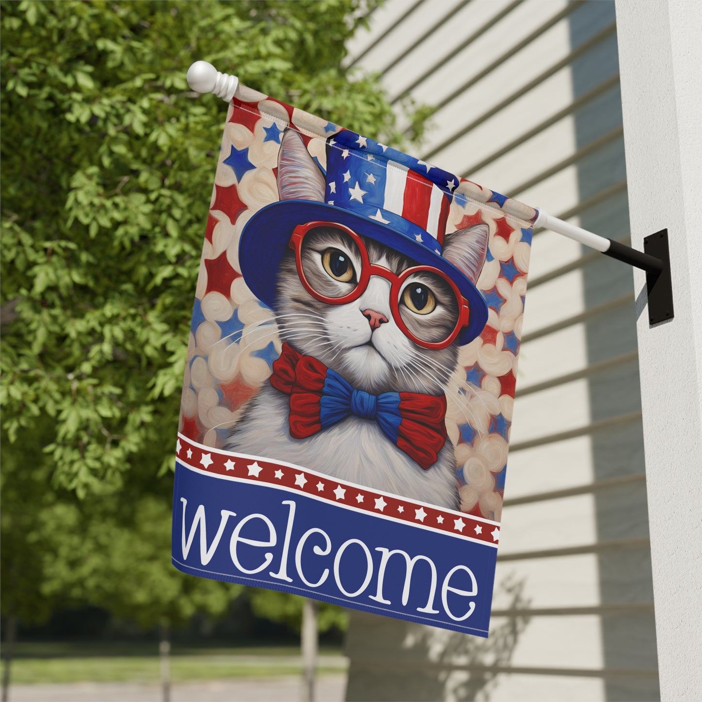 Liberty Cat Welcome 2-Sided Garden & House Flag/Banner