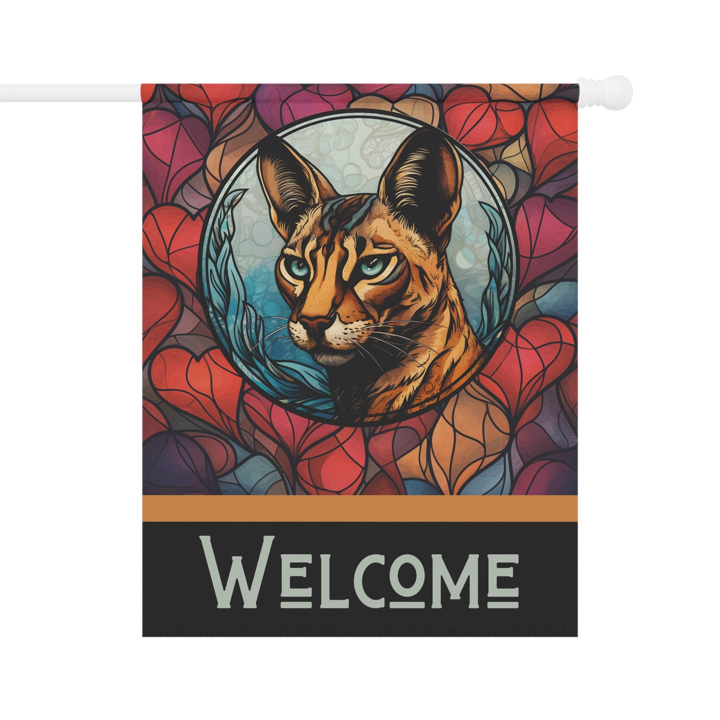 Savannah Cat Welcome Stained Glass Look 2-Sided Garden & House Flag/Banner