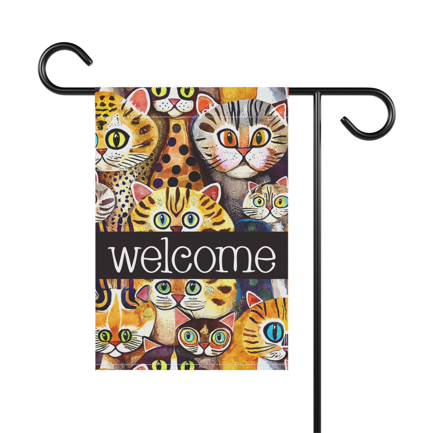 Funky Cats A Plenty Welcome 2-Sided Garden & House Flag/Banner