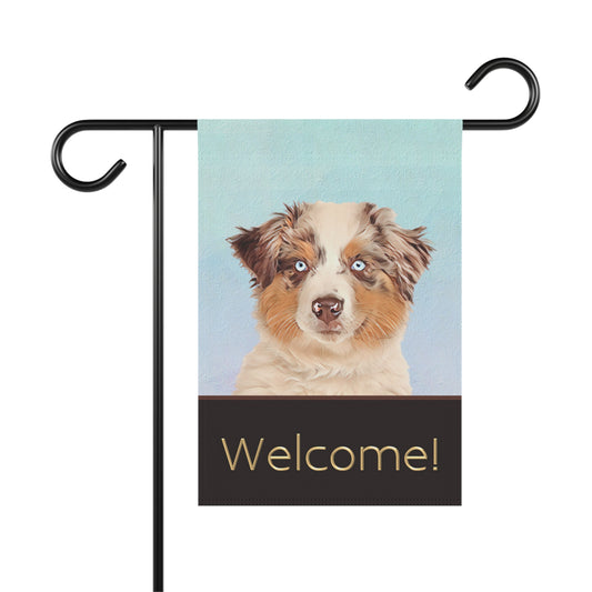 Australian Shepherd with Blue Eyes Welcome 2-Sided Garden & House Flag/Banner