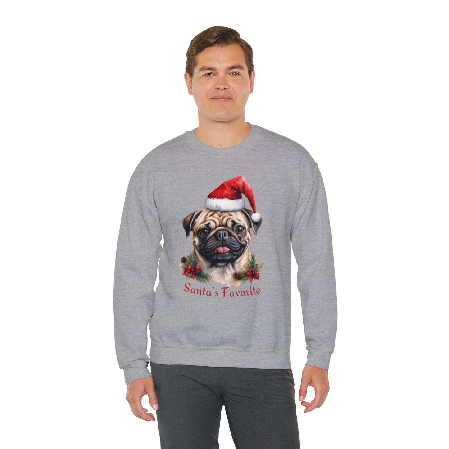 Santa's Favorite Pug in Santa Hat Unisex Heavy Blend™ Crewneck Sweatshirt