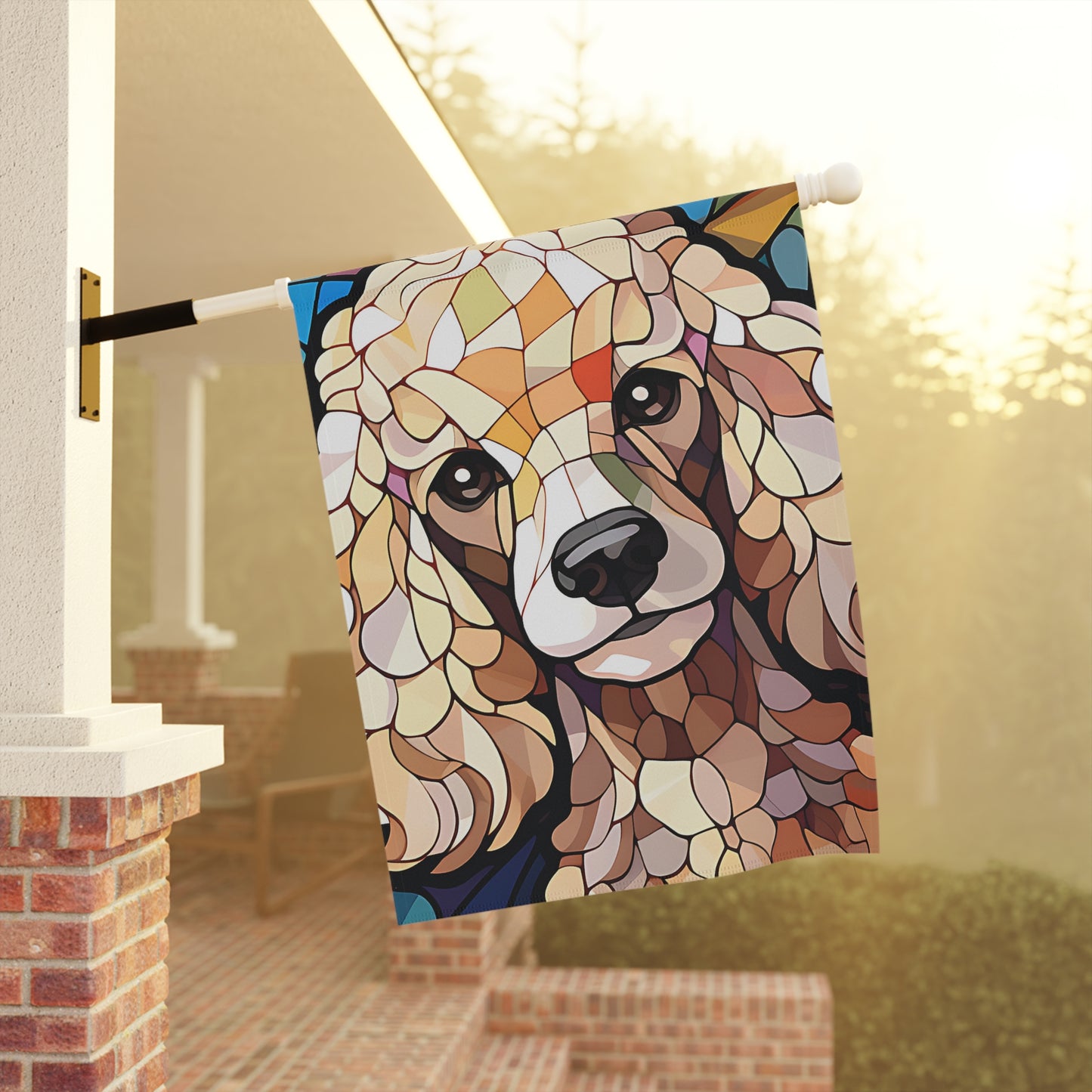 Poodle Face Stained Glass Look 2-Sided Garden & House Flag/Banner